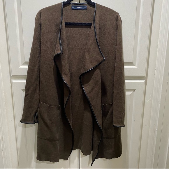 Zara Olive Green Open Front Cardigan Size Medium - Picture 2 of 7